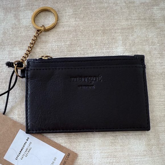 Margot 100% Leather Kate Card Case Key Ring Wallet Keychain Black NWT - Picture 1 of 7